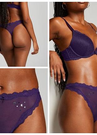 Hunkemoller! полупрозрачные женские трусы, стринги со звездочками s размер violet indigo