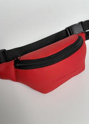 Женская бананка красная эко кожа сумка через плечо кошелек