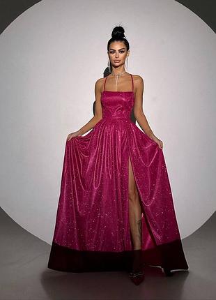 Сяюча люрексова сукня максі з розрізом, вечірня довга сукня з люрексу, блискуче плаття максі на випускний