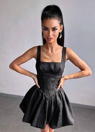 Жаккардовое корсетное платье мини с юбкой-баллон, короткое платье мини с корсетом, платье...