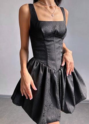 Жаккардовое корсетное платье мини с юбкой-баллон, короткое платье мини с корсетом, платье...