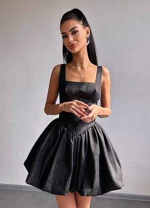 Жаккардовое корсетное платье мини с юбкой-баллон, короткое платье мини с корсетом, платье...