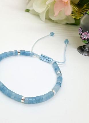 🔺🐬 тонкий браслет-фенечка з натурального аквамарину7 фото