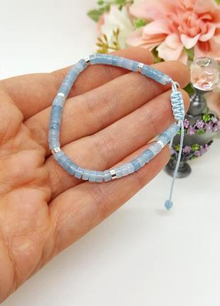 🔺🐬 тонкий браслет-фенечка з натурального аквамарину8 фото