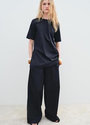 Хлопковые брюки палаццо с эластичным поясом zara - xs, s, m, l, xl
