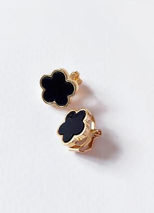 Van cleef серьги клипсы для ушей ван клиф золотые черные фотосессии клипса бутафорские каффи каффа клевер цветочек цветок