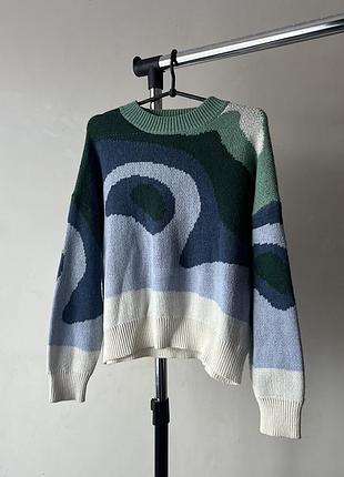 Светр в’язаний, кофта з довгим рукавом градієнт/розводи/тай дай shein бежевий/зелений/блакитний
