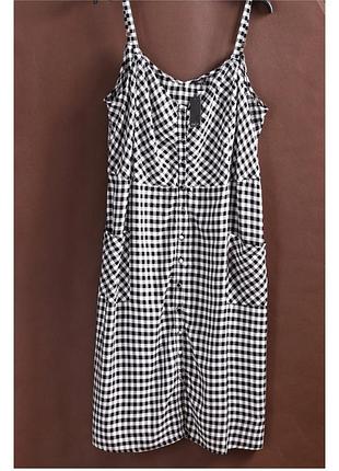 Платье сарафан на брителях в клетку на резиночке карманы пуговицы