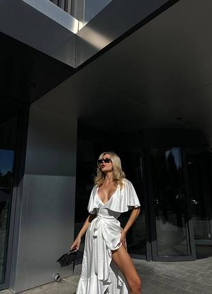 Шовкова сукня на запах з коротким рукавом