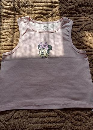 Майка укороченная в рубчик primark с принтом микки. размер хл.