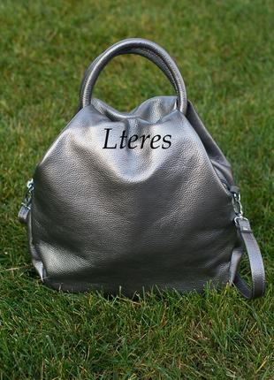 Шкіряна жіноча сумка, колір нікель