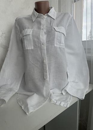 Белая футболка из льна с двумя кармашками esprit