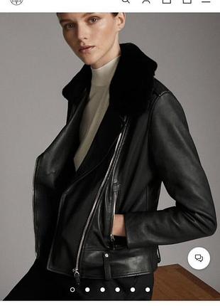 Шкіряна куртка «авіатор» massimo dutti чорна 🐦‍⬛