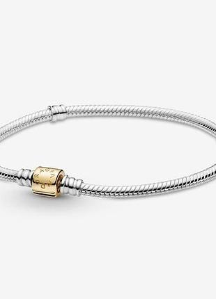 Серебряный браслет пандора pandora silver s925 ale с оригинальной биркой и пломбой 925 проба 100% серебро с золотой застежкой