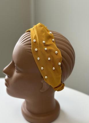 Повʼязка нова жовта чалма бандана на голову з бусинами на гумці косинка літня