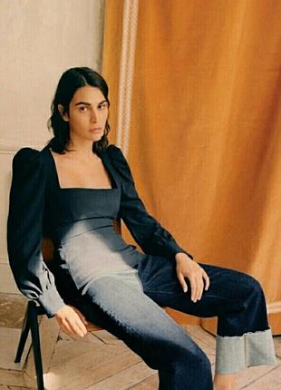 💙 zara — темно-синій топ з вирізом каре