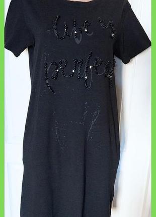 Трикотажное черное миди платье хлопок, с бусинками и стразами, olko р. s, м