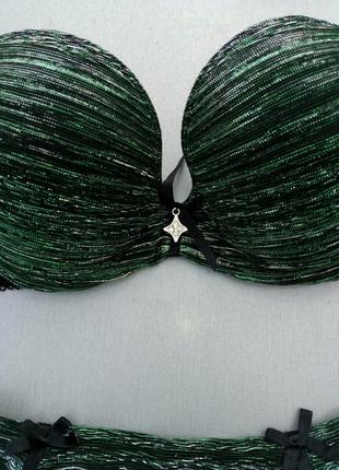 Комплект нижньої білизни balaloum чорно зелений з люрексом 70b, c 80b, c4 фото