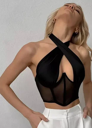 Топ persephone, бюст'є корсет, корсетний еластичний топ з зав'язками на шиї