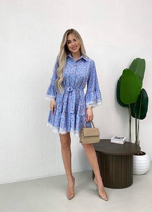 Жіноча весняна легка коротка сукня міні з мереживом тканина супер софт