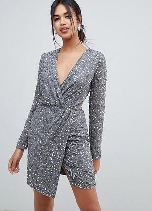 Шикарное мини платье на запах декориронное пайетками asos disign
