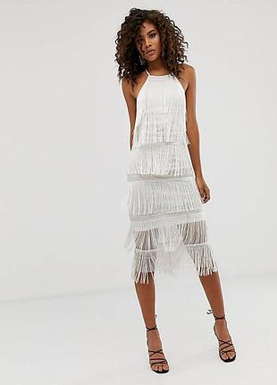 Белое платье с бахромой а стиле гетсби