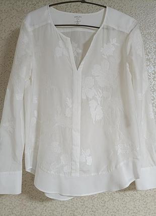 Marc cain белая стильная блузка блуза рубашка вышивка коттон шелк silk soide бренд marc cain