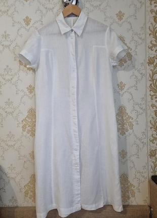 Белое льняное платье на кнопках farhi