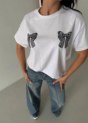 Стильная хлопковая и практичная oversize футболка с бантиком