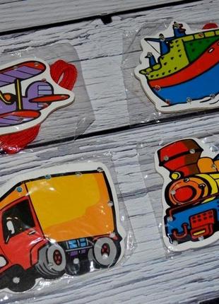 Яркая деревянная развивающая игрушка шнуровка транспорт