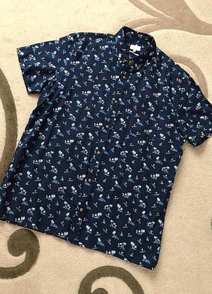 Льняная тенниска гавайский принт