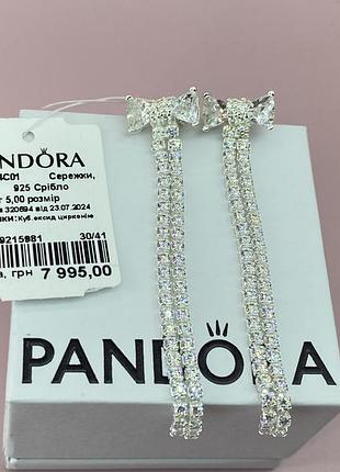 Серебряные серьги пандора pandora бант с паве оригинал\серебро 925