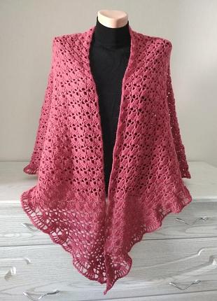 Шаль ручної роботи хендмейд.ягідний колір.handmade.