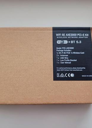 Pci-e wi-fi 6e адаптер pce-axe3000 intel ax210 с bluetooth 5.3