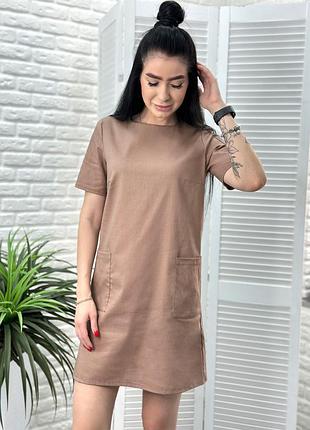 Акціна ціна літня сукня з кишенями стрейч льон