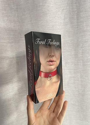Feral feelings чокер ошейник красный кожаный натуральная кожа с кольцом для поводка