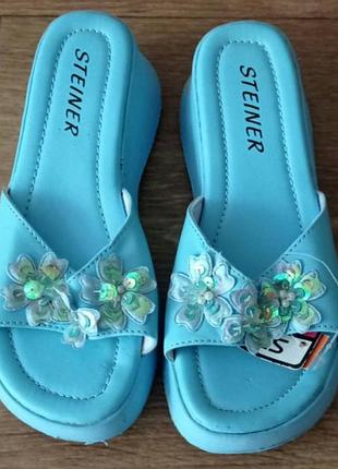 Шлепанцы голубые на девочку steiner 33 размера