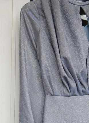 Шикарное, длинное, платье, платье, серебряное, праздничное