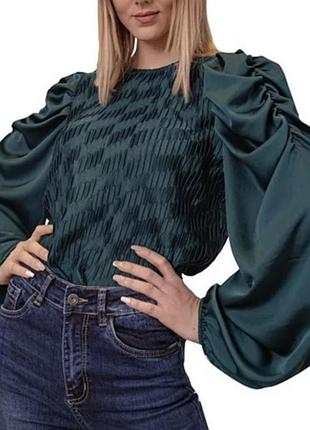 Блузка жатка з рукавами фанариками атласна блузка митна блуза