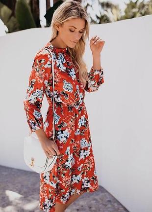 Красное цветочное миди платье h&amp;m принт пиона принт ирисов принт орхидей