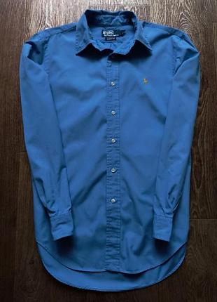 Блакитна чоловіча сорочка з довгим рукавом polo ralph lauren розмір s-m