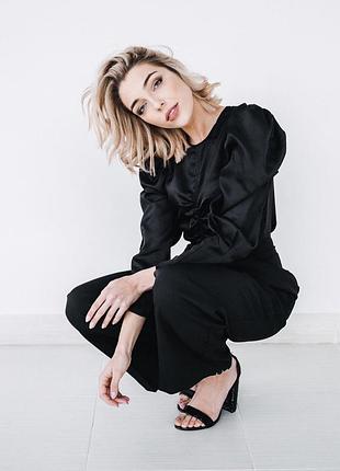 Шикарна атласна блуза з пишними рукавчиками ліхтарик