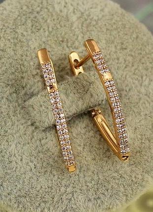 Серьги xuping jewelry двойная дорожка оклик 2,7 см золотистые