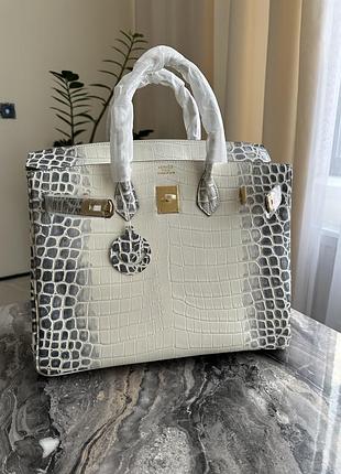 Birkin premium сумка бренд премиум качество натуральная кожа лак рептилия белая с градиентом