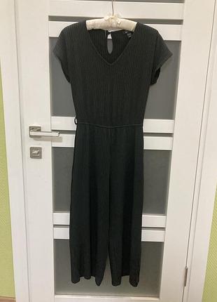 S new look черный стретч комбинезон в рубчик широкие брюки кюлоты