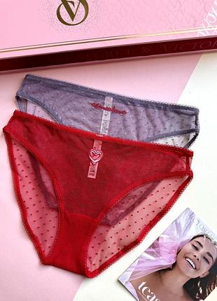 Набор трусиков бикини сеточки с вышивкой victoria’s secret