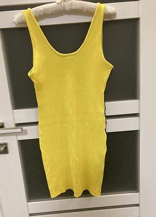 S calvin klein jeans яскраве лимонне жовте плаття сарафан сукня  в рубчик щільний трикотаж
