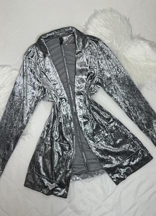 Піджак кардиган накидка жакет велюр оксамит бархат пиджак срібний серебряный