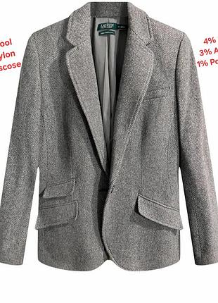 Шикарный шерстяной пиджак серого цвета на 1 пуговицу lauren ralph lauren made in philippines