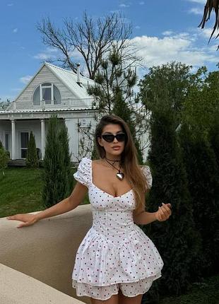 Легка сукня міні з декольте і принтами сердечками ніжне плаття